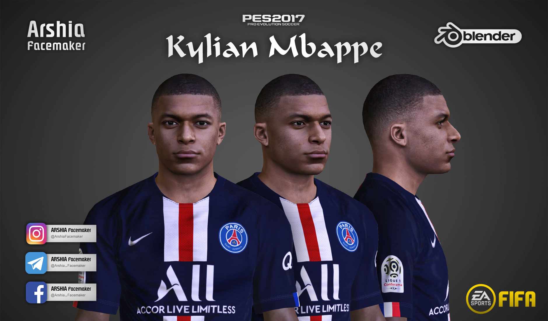 PES 2017 Kylian Mbappe Face v2 by Arshia Facemaker