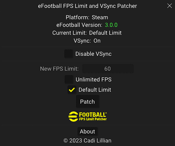 eFootball FPS Limit and VSync Patcher